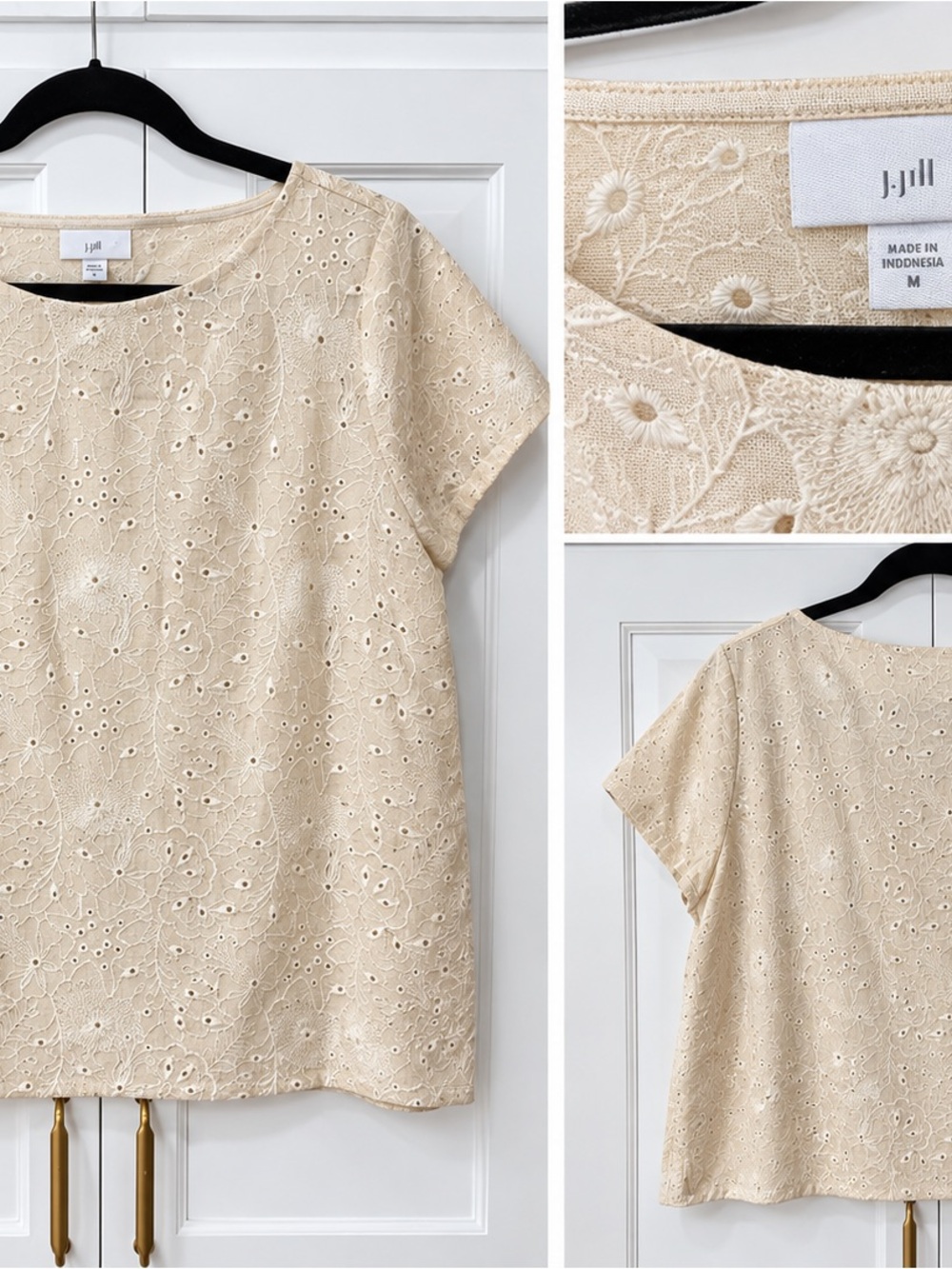 J. Jill Cream Eyelet Short Sleeve Top, linen. Beautiful! New without tags